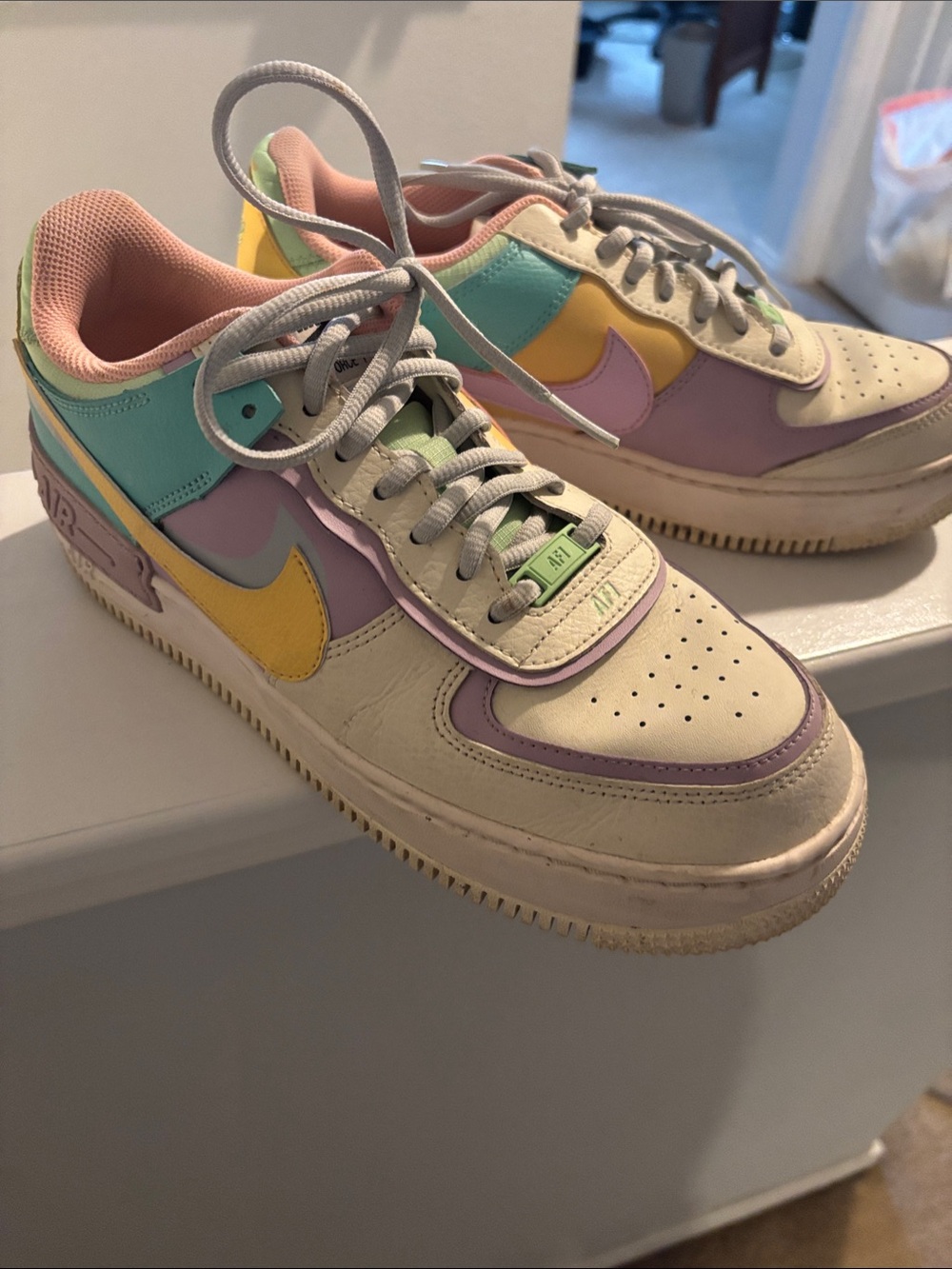 Nike Air Force 1 Womens Sneakers with Pastel Yellow, Mint, and Lavender Accents